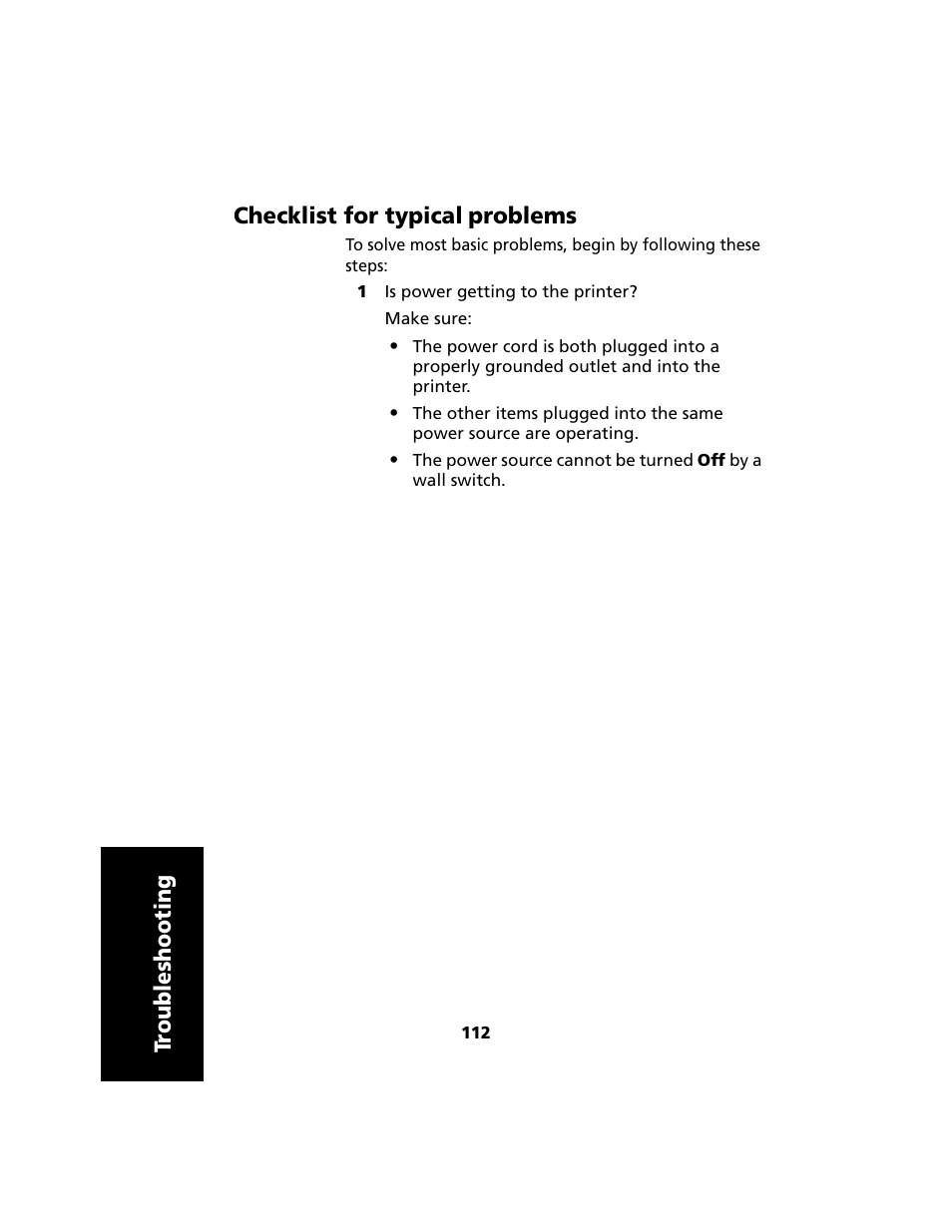 Checklist for typical problems, Tr oubleshooting checklist for typical problems | Lexmark 2480 User Manual | Page 116 / 168