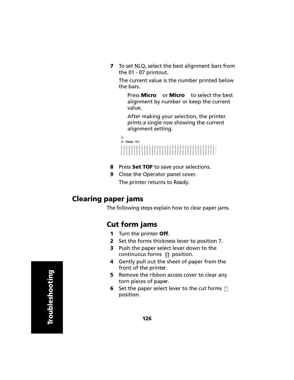 Clearing paper jams, Cut form jams, Tr oubleshooting | Lexmark 2480 User Manual | Page 130 / 168