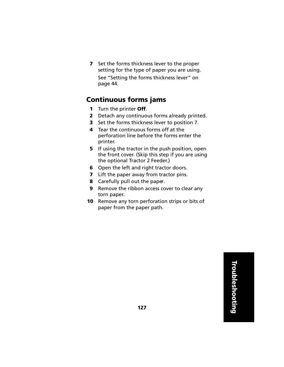 Continuous forms jams, Tr oubleshooting | Lexmark 2480 User Manual | Page 131 / 168