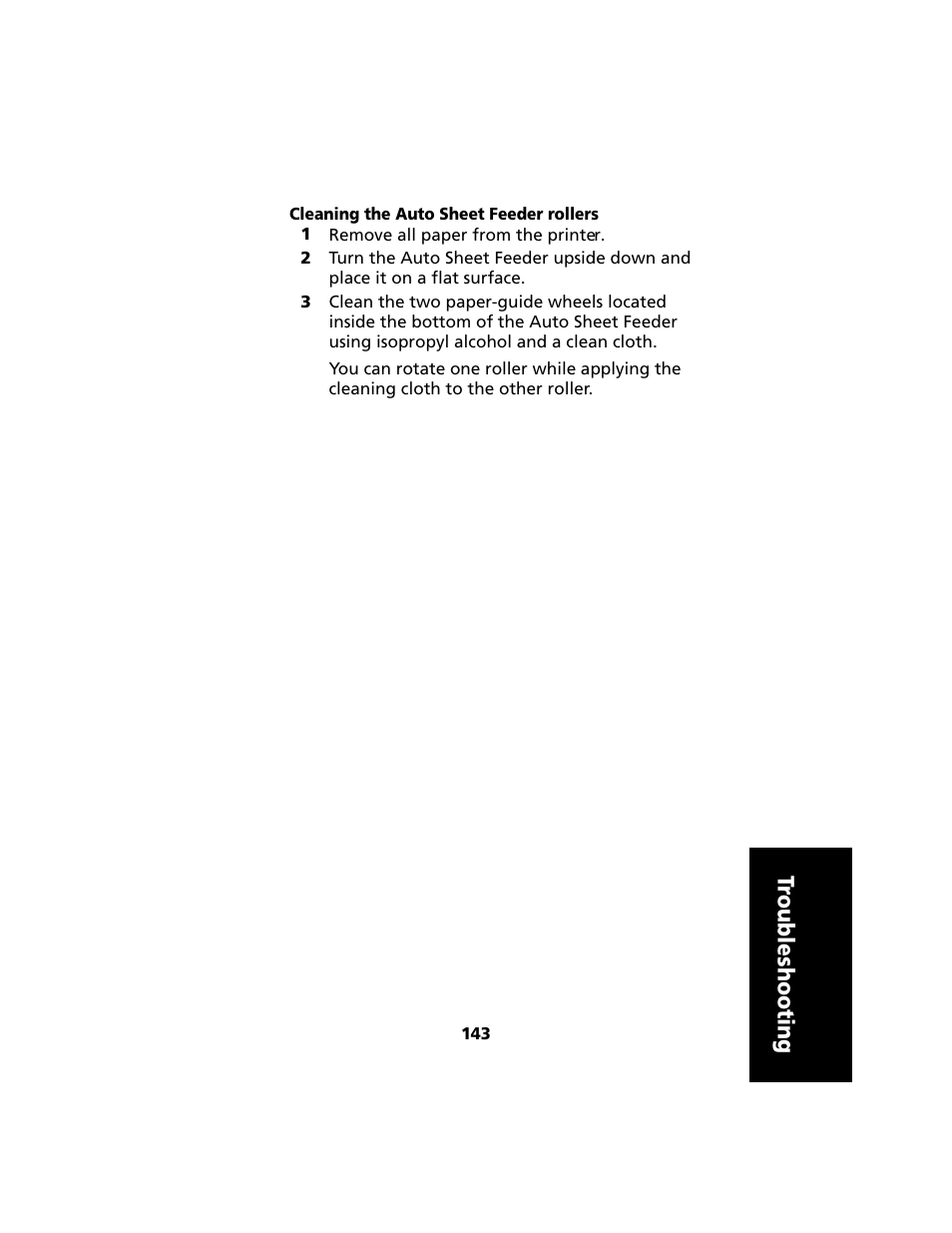 Cleaning the auto sheet feeder rollers, Tr oubleshooting | Lexmark 2480 User Manual | Page 147 / 168