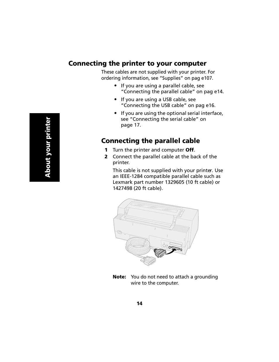 Connecting the printer to your computer, Connecting the parallel cable | Lexmark 2480 User Manual | Page 18 / 168