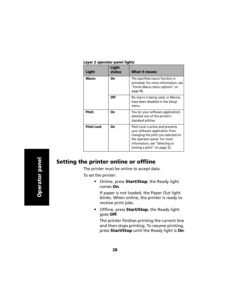 Setting the printer online or offline | Lexmark 2480 User Manual | Page 32 / 168