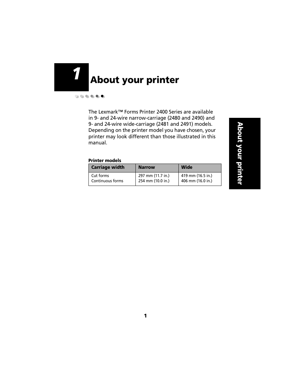 About your printer, Chapter 1: about your printer | Lexmark 2480 User Manual | Page 5 / 168