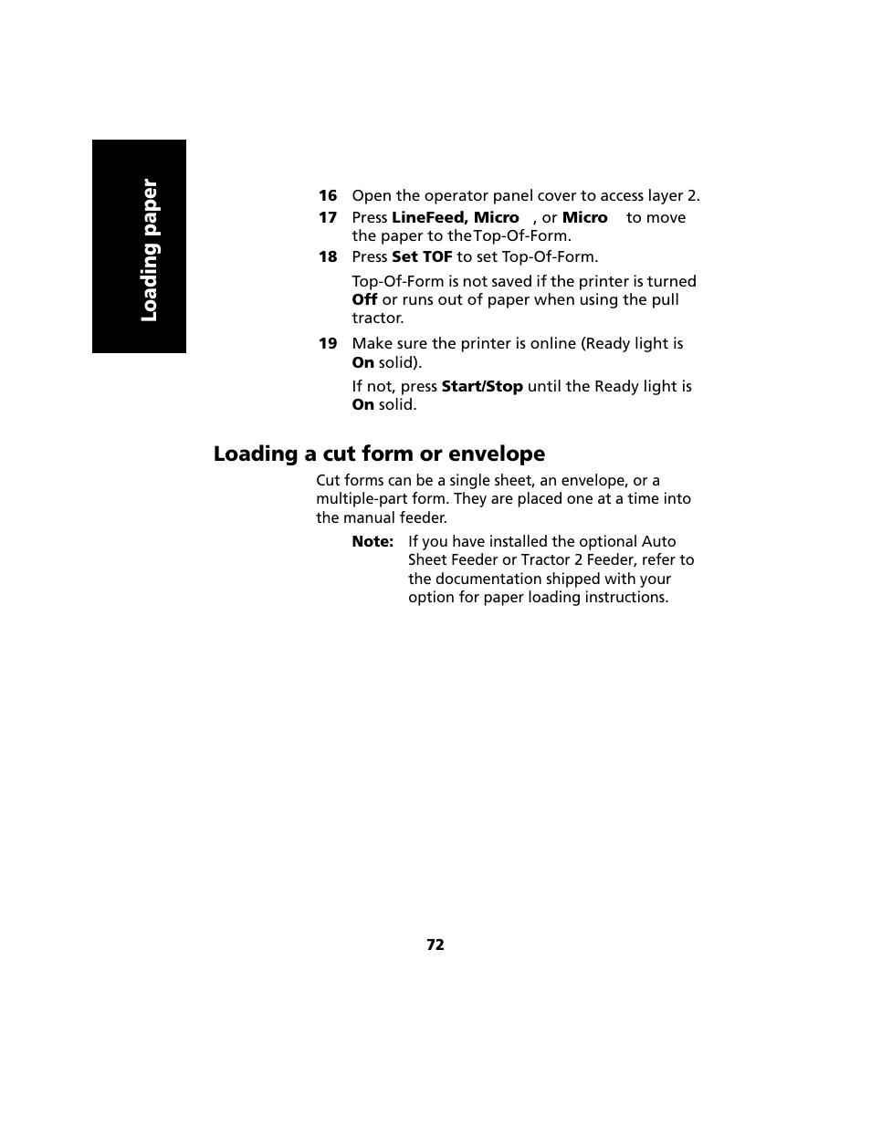 Loading a cut form or envelope, Loading paper | Lexmark 2480 User Manual | Page 76 / 168