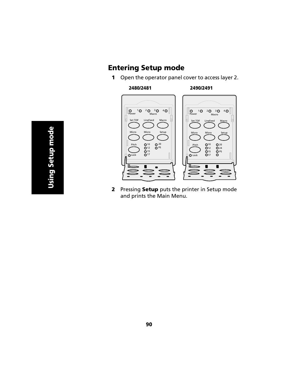 Entering setup mode, Using setup mode entering setup mode | Lexmark 2480 User Manual | Page 94 / 168