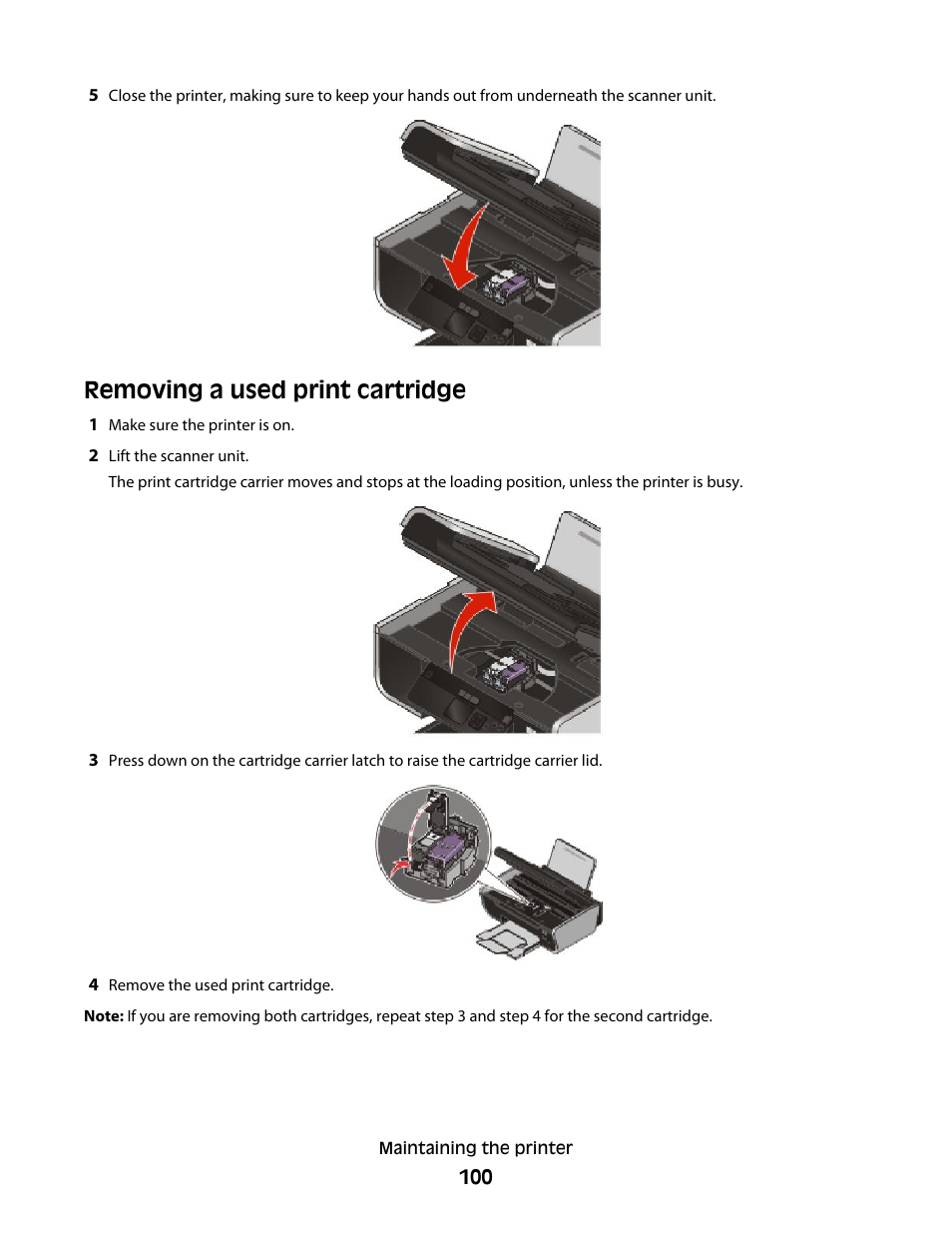 Removing a used print cartridge | Lexmark 4900 Series User Manual | Page 100 / 149