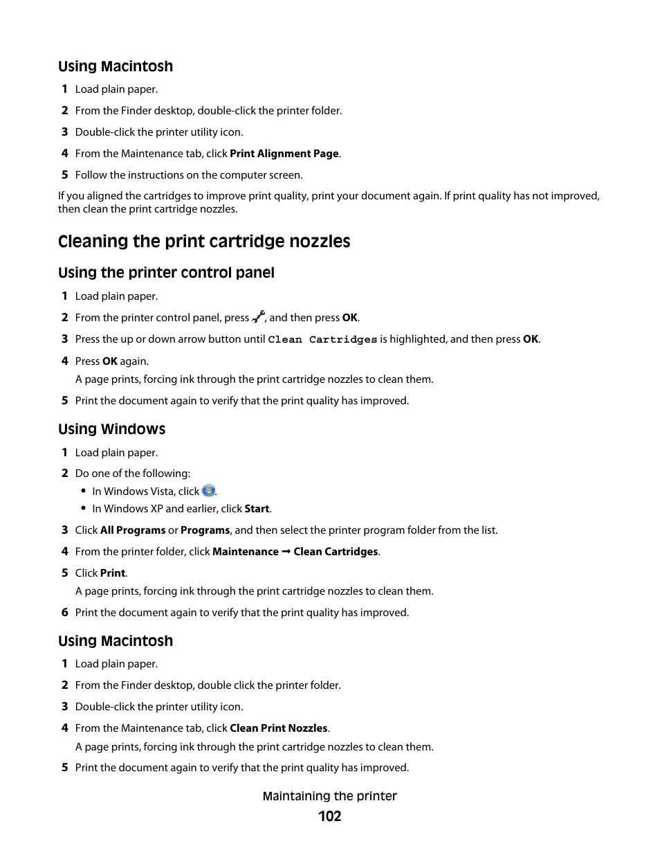 Cleaning the print cartridge nozzles | Lexmark 4900 Series User Manual | Page 102 / 149