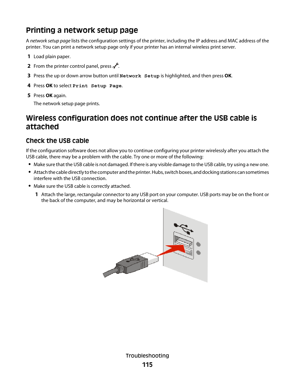 Printing a network setup page | Lexmark 4900 Series User Manual | Page 115 / 149