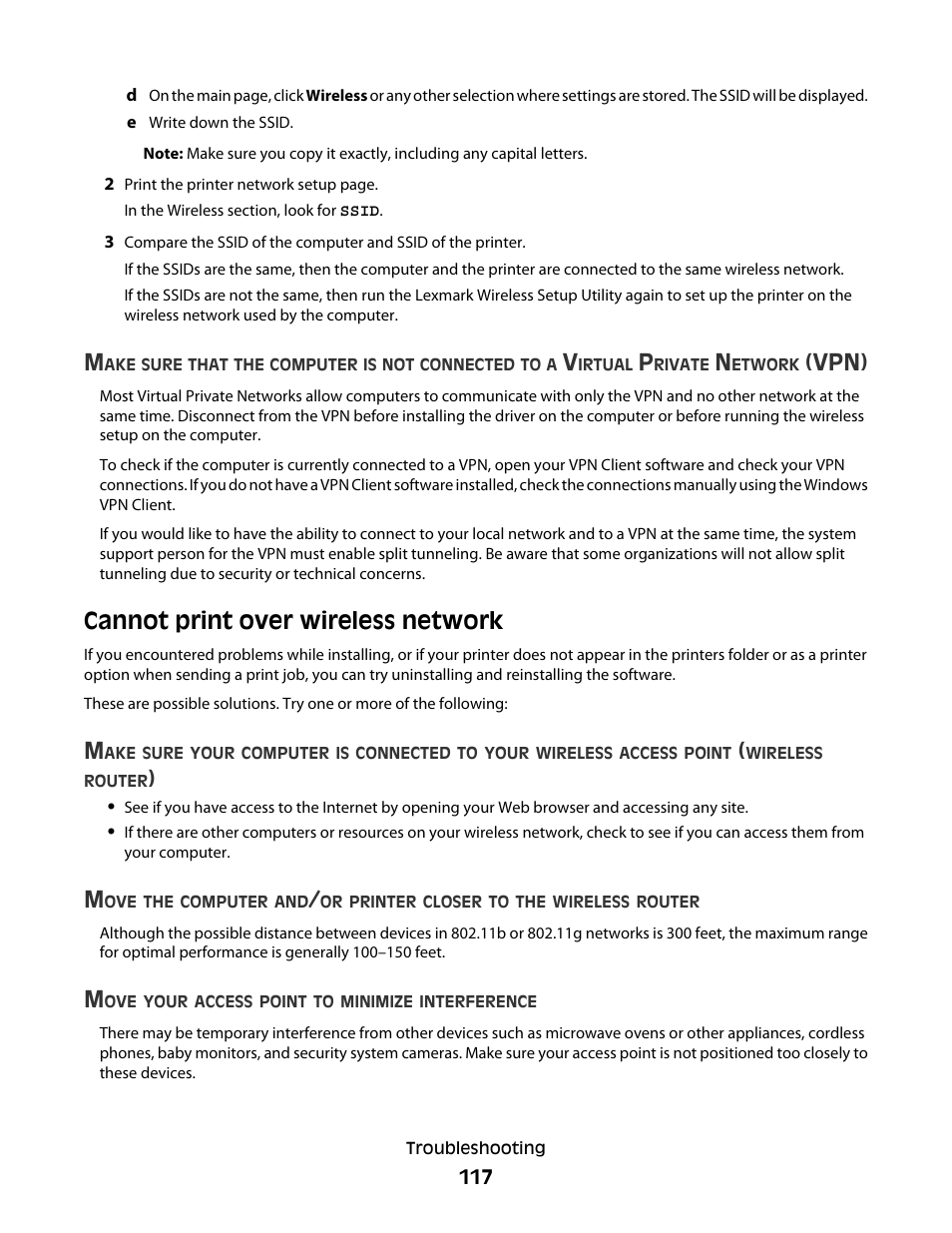 Cannot print over wireless network, Vpn) | Lexmark 4900 Series User Manual | Page 117 / 149