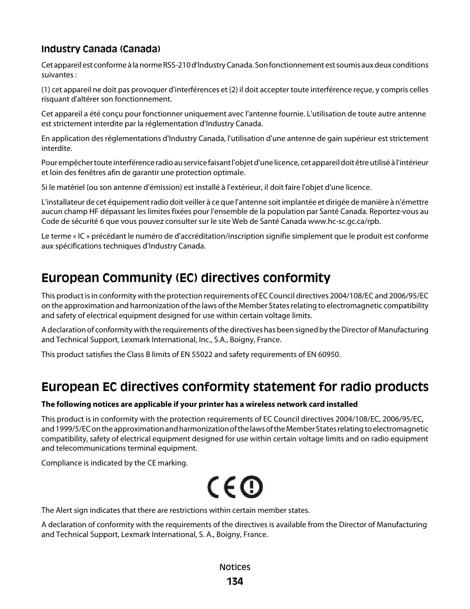 European community (ec) directives conformity | Lexmark 4900 Series User Manual | Page 134 / 149