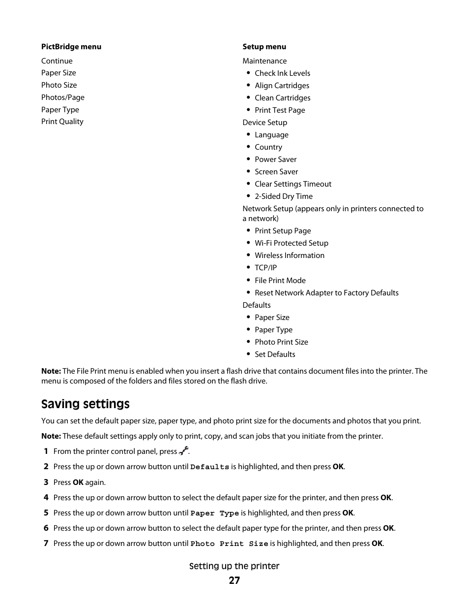 Saving settings | Lexmark 4900 Series User Manual | Page 27 / 149