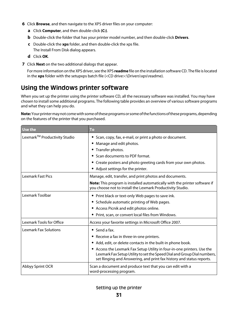 Using the windows printer software | Lexmark 4900 Series User Manual | Page 31 / 149