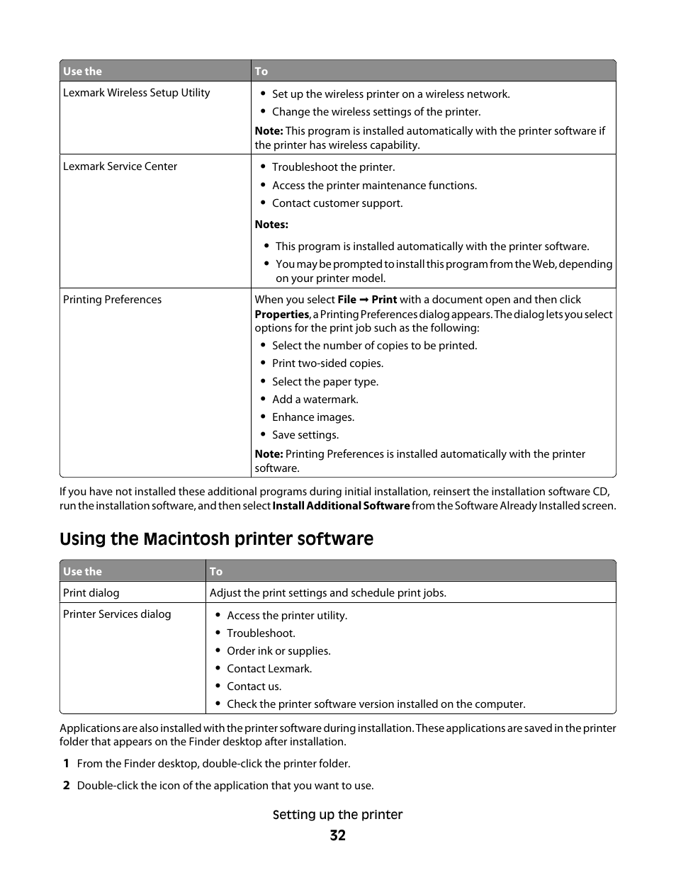 Using the macintosh printer software | Lexmark 4900 Series User Manual | Page 32 / 149