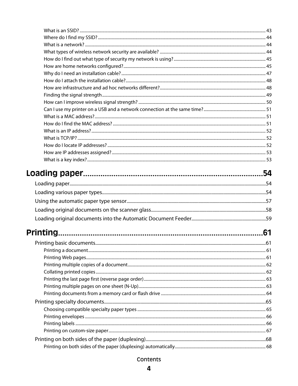 Loading paper, Printing | Lexmark 4900 Series User Manual | Page 4 / 149