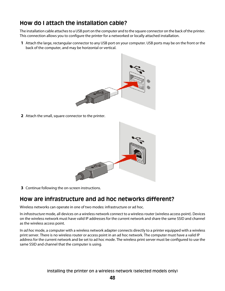 How do i attach the installation cable | Lexmark 4900 Series User Manual | Page 48 / 149
