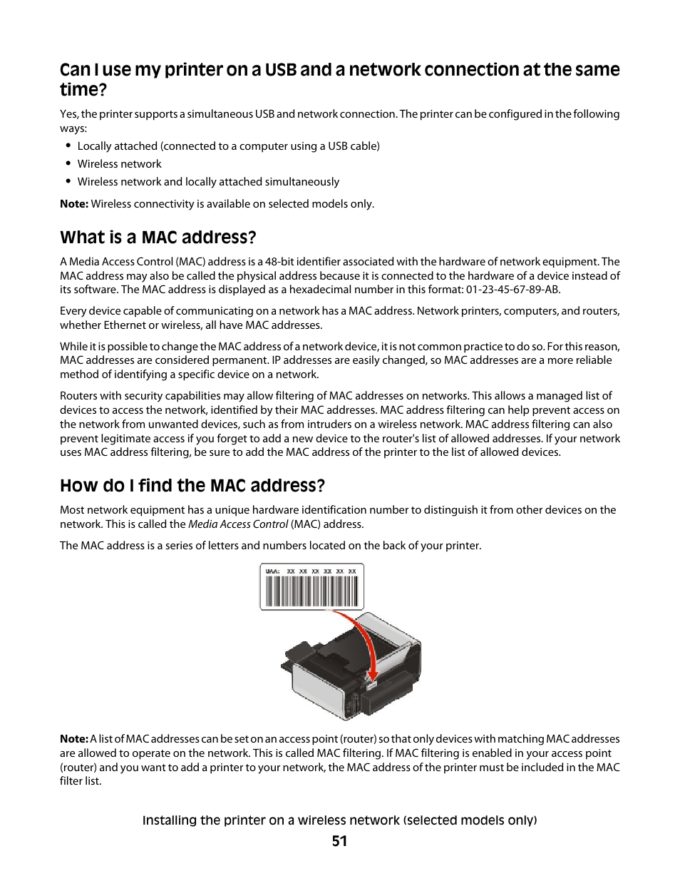 What is a mac address, How do i find the mac address | Lexmark 4900 Series User Manual | Page 51 / 149