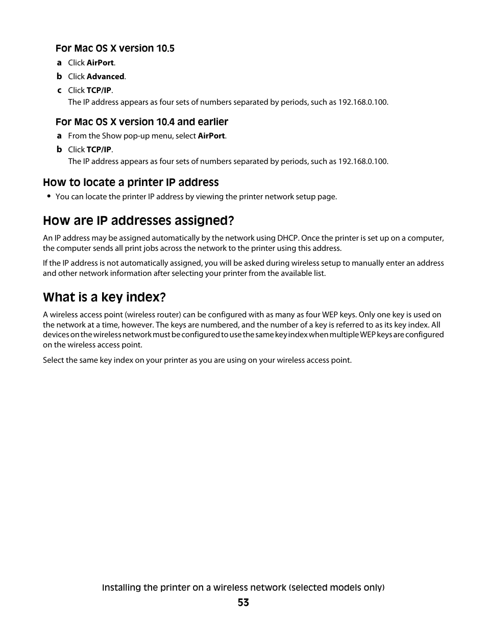 How are ip addresses assigned, What is a key index, How are ip addresses assigned? what is a key index | Lexmark 4900 Series User Manual | Page 53 / 149