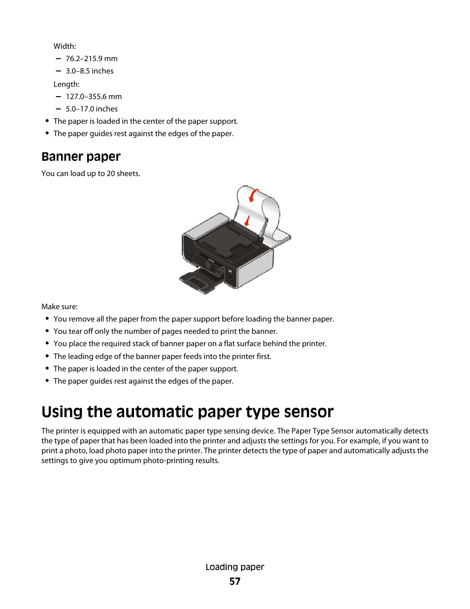 Using the automatic paper type sensor, Banner paper | Lexmark 4900 Series User Manual | Page 57 / 149