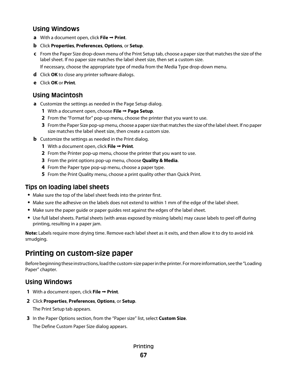 Printing on custom-size paper | Lexmark 4900 Series User Manual | Page 67 / 149