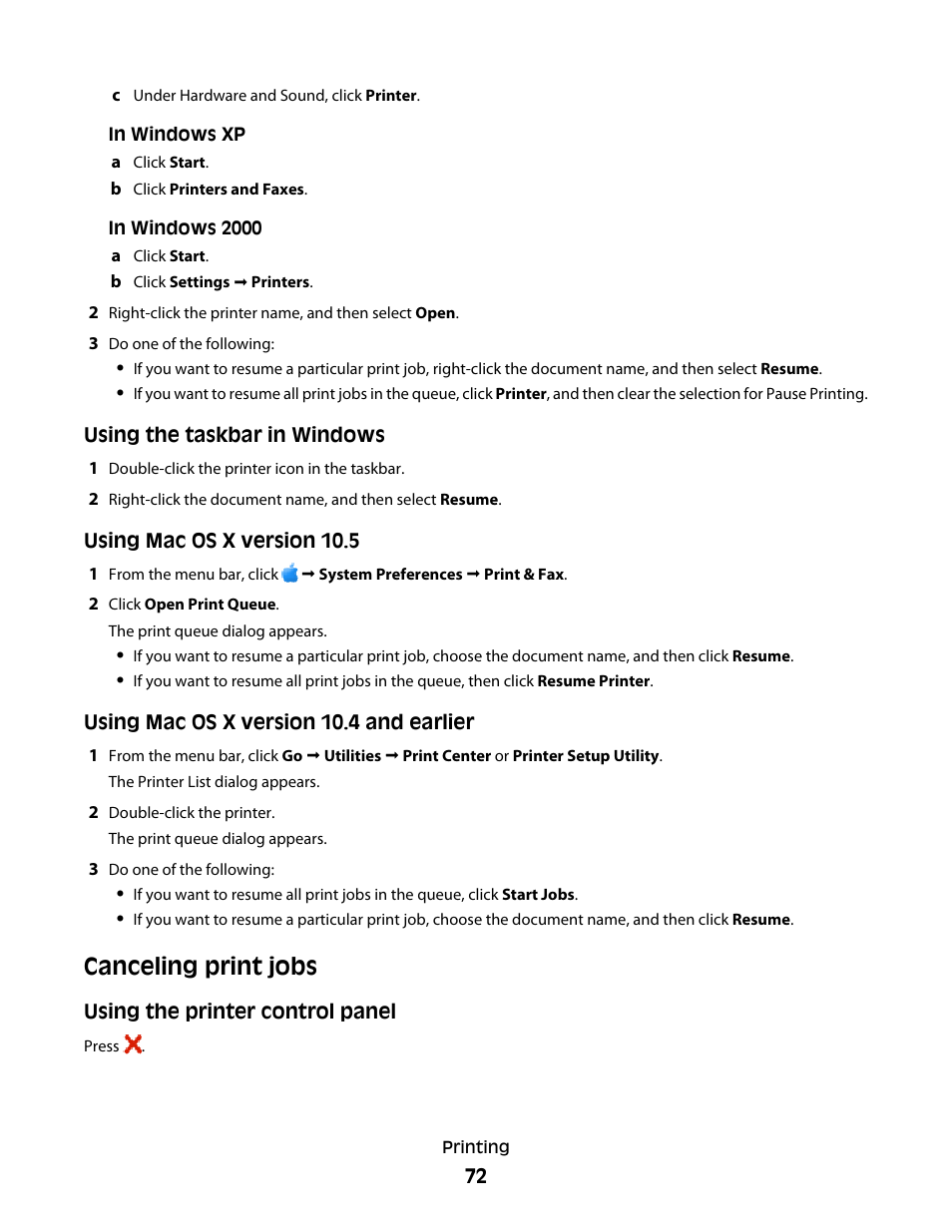 Canceling print jobs | Lexmark 4900 Series User Manual | Page 72 / 149