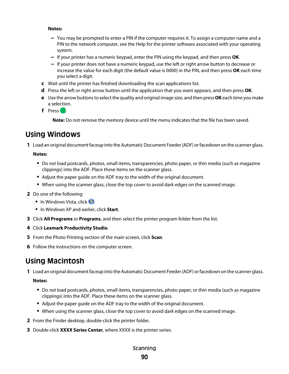 Using windows, Using macintosh | Lexmark 4900 Series User Manual | Page 90 / 149