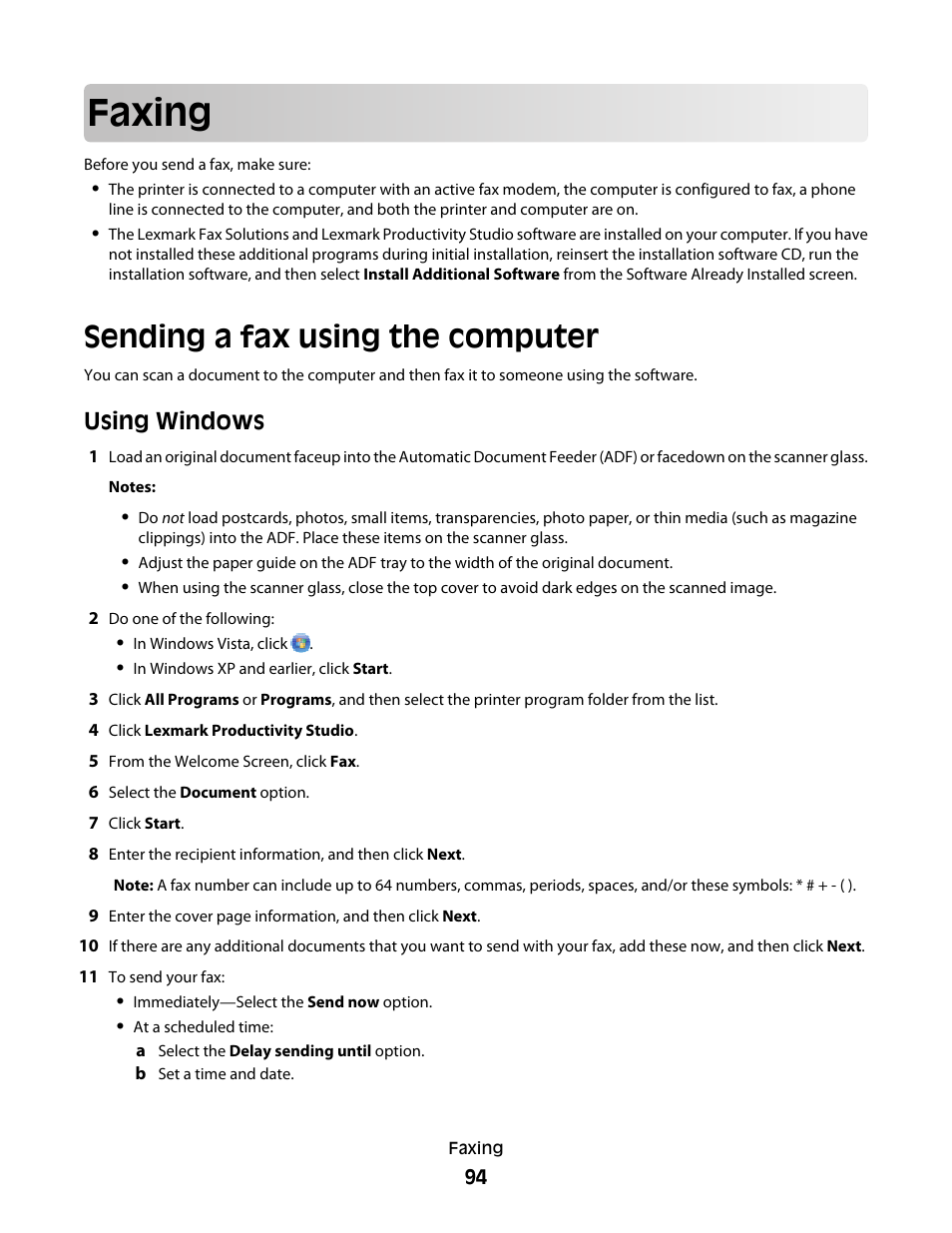 Faxing, Sending a fax using the computer, Using windows | Lexmark 4900 Series User Manual | Page 94 / 149