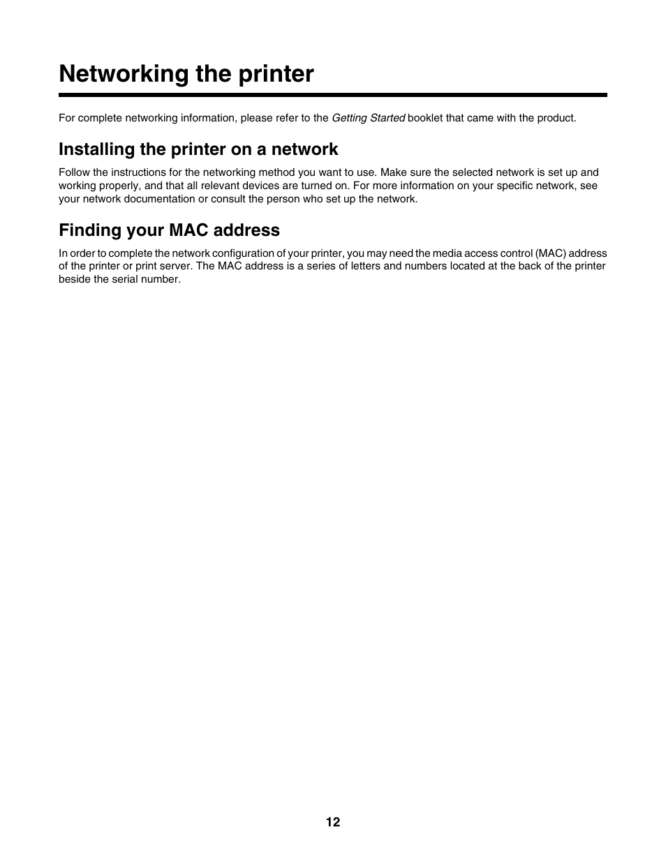 Networking the printer, Installing the printer on a network, Finding your mac address | Lexmark 1400 Series User Manual | Page 12 / 53