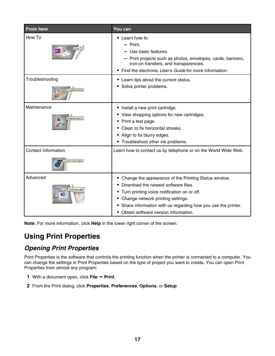 Using print properties, Opening print properties | Lexmark 1400 Series User Manual | Page 17 / 53
