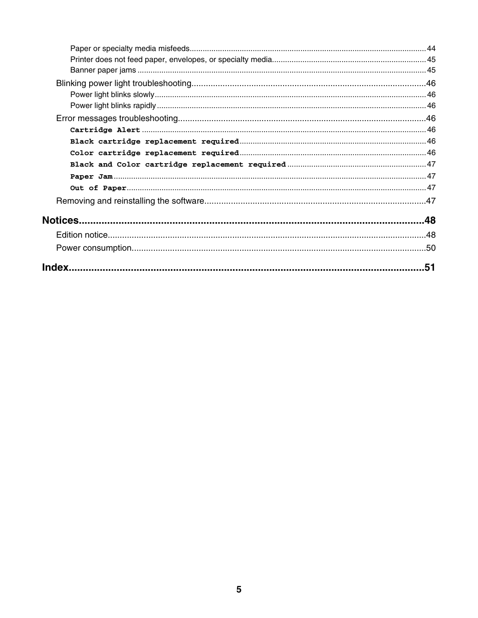 Notices, Index | Lexmark 1400 Series User Manual | Page 5 / 53