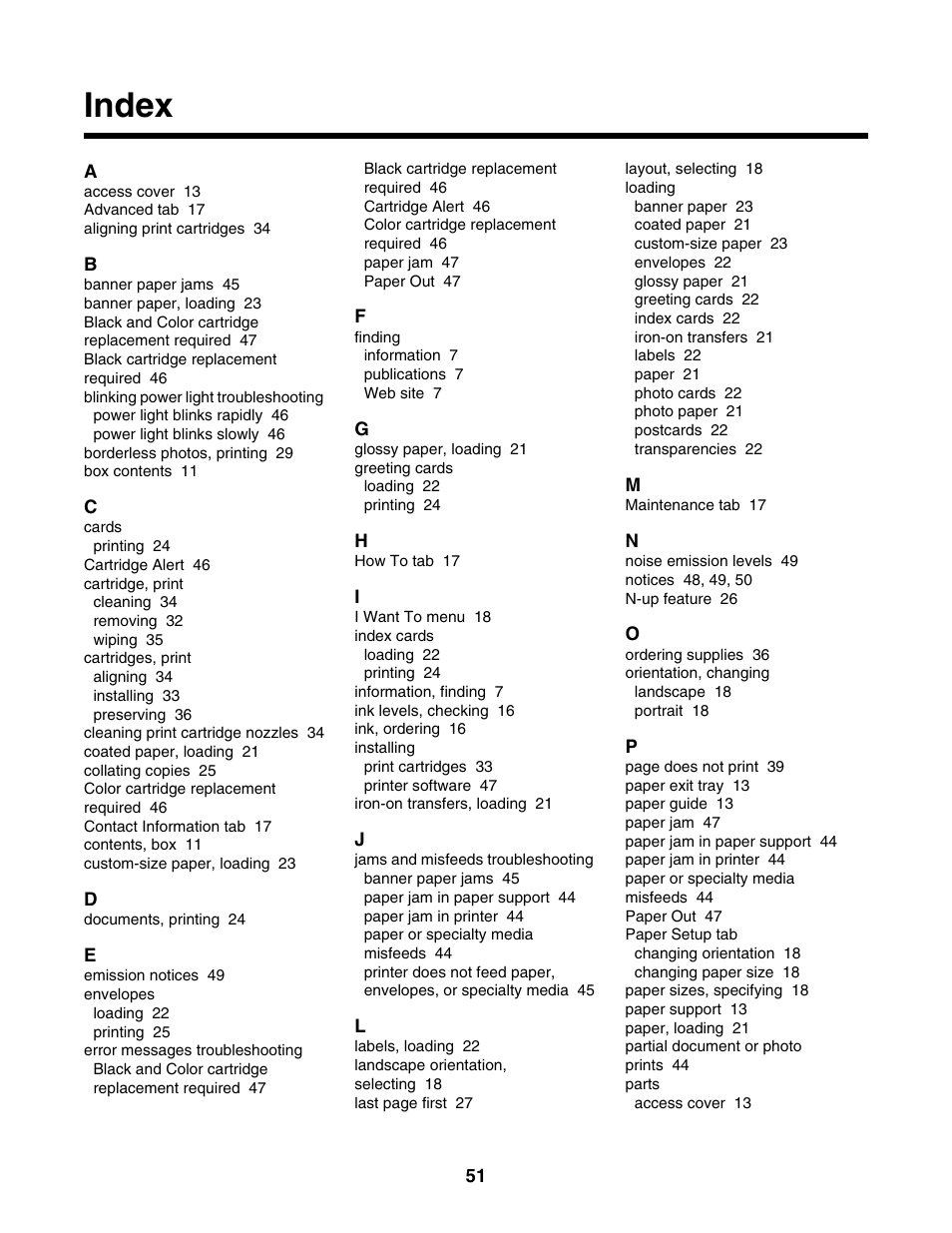 Index | Lexmark 1400 Series User Manual | Page 51 / 53