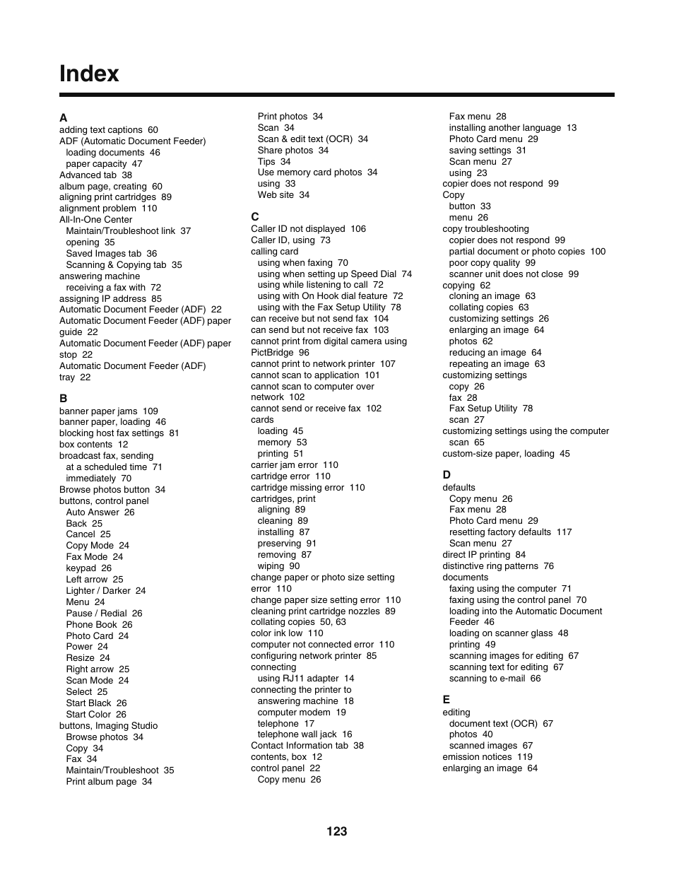 Index | Lexmark 5400 User Manual | Page 123 / 127
