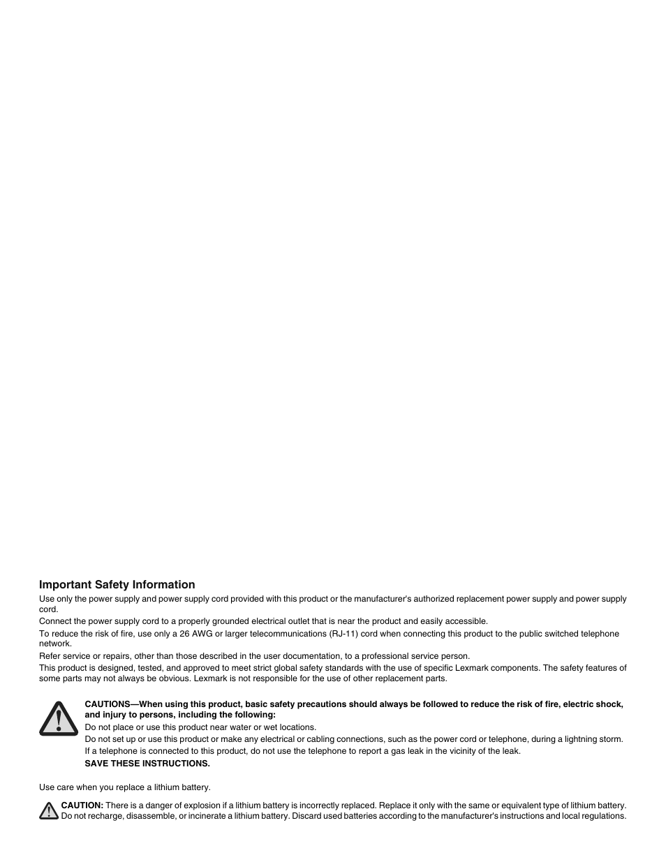Important safety information | Lexmark 5400 User Manual | Page 2 / 127