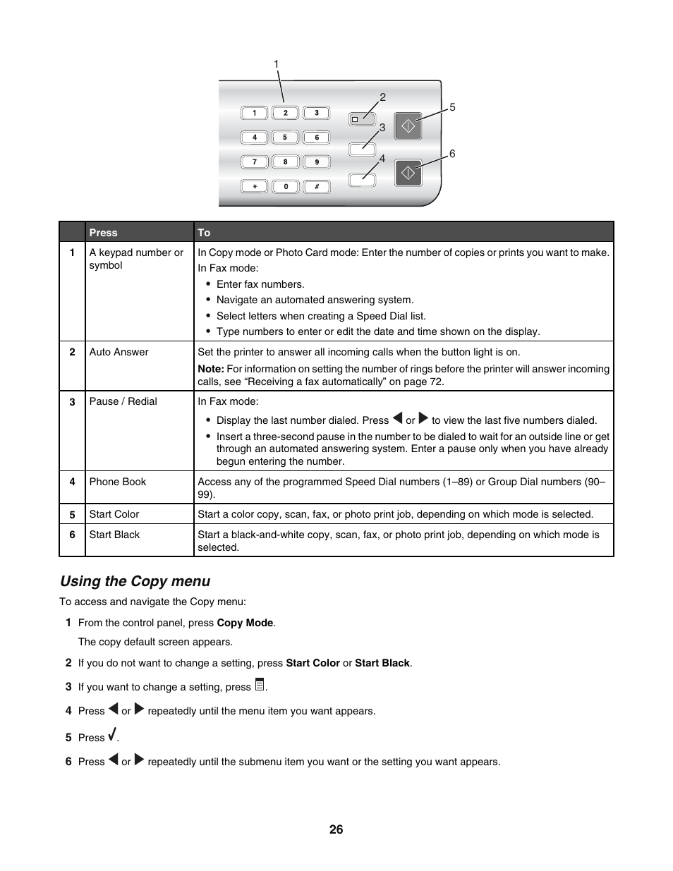 Using the copy menu | Lexmark 5400 User Manual | Page 26 / 127