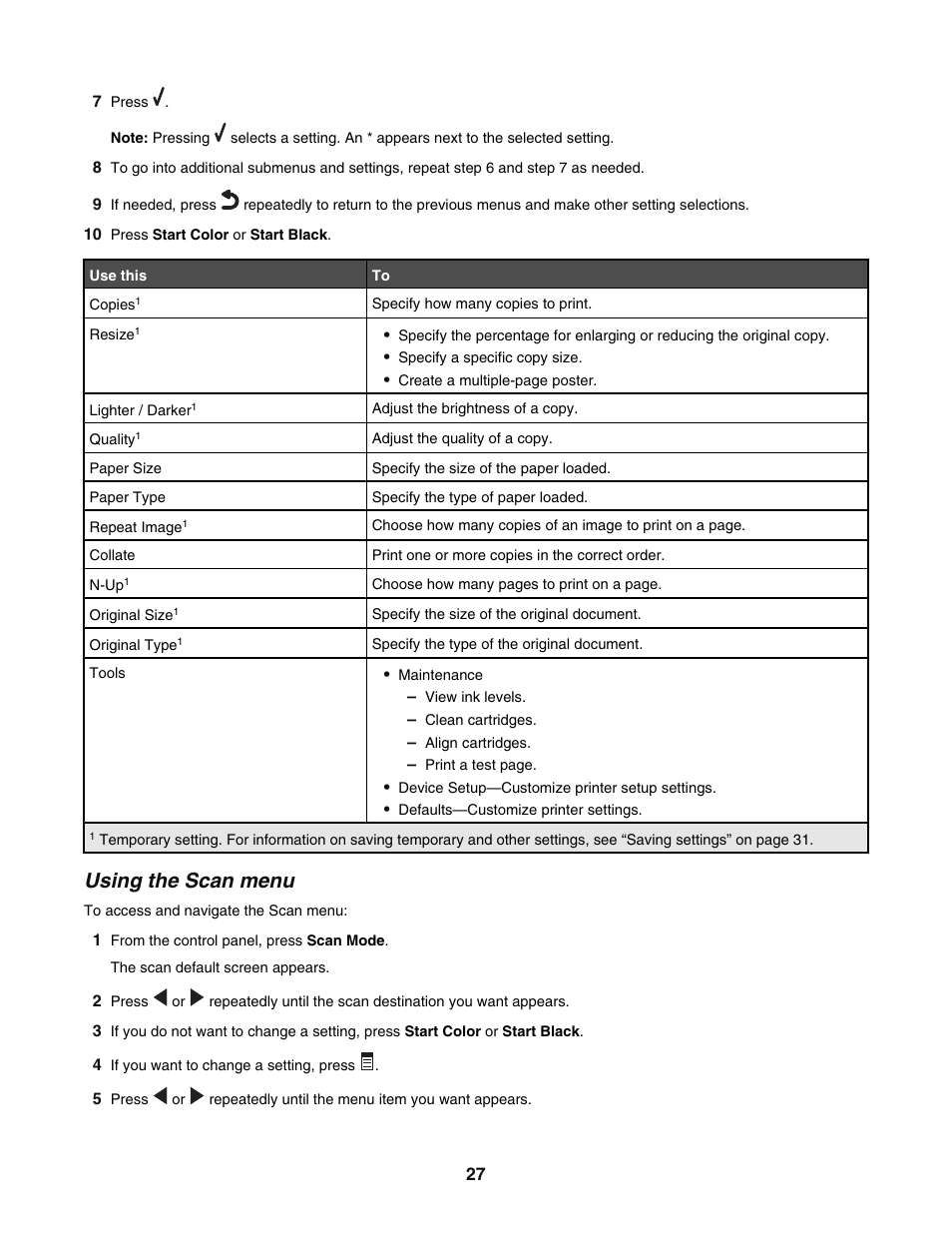 Using the scan menu | Lexmark 5400 User Manual | Page 27 / 127