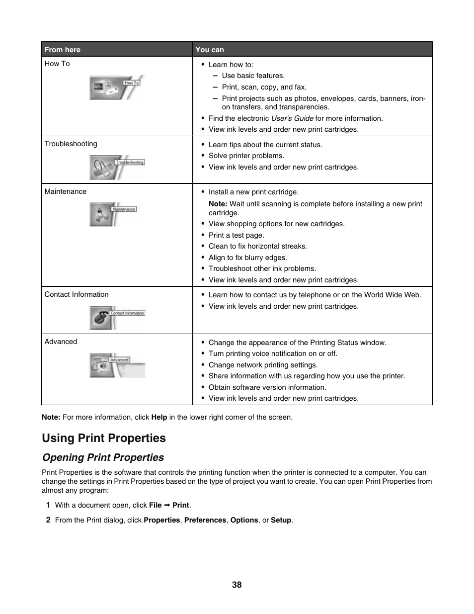 Using print properties, Opening print properties | Lexmark 5400 User Manual | Page 38 / 127