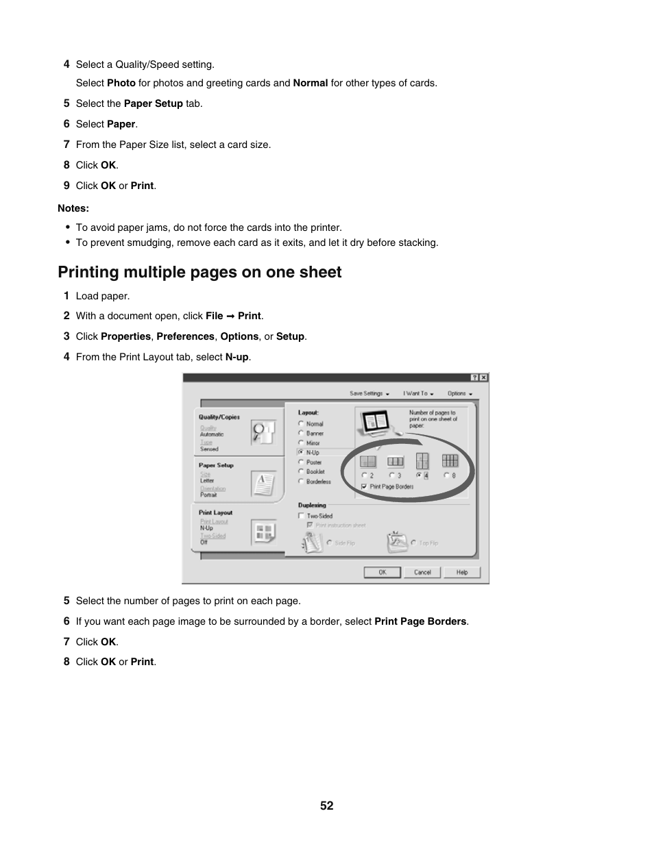 Printing multiple pages on one sheet | Lexmark 5400 User Manual | Page 52 / 127