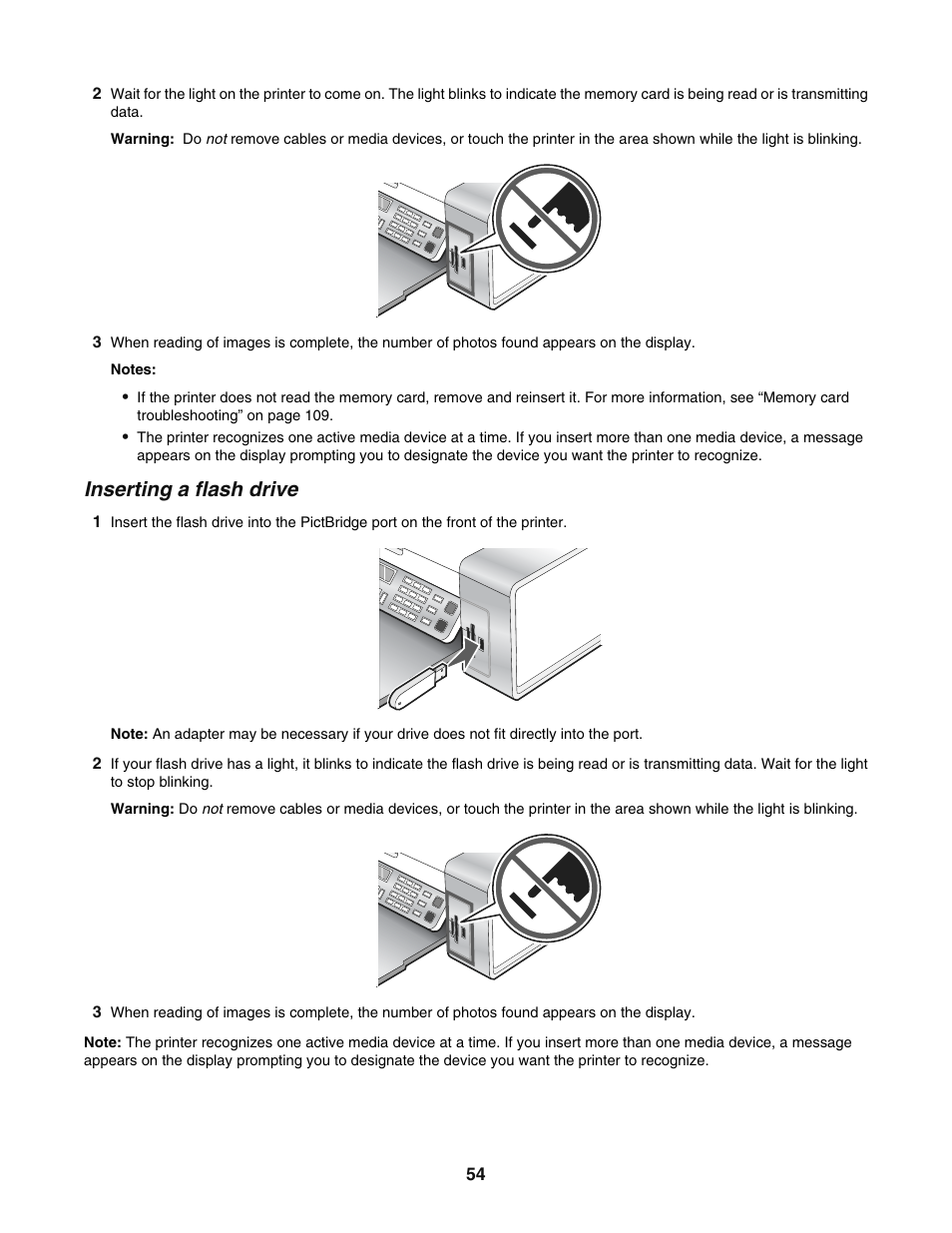 Inserting a flash drive | Lexmark 5400 User Manual | Page 54 / 127
