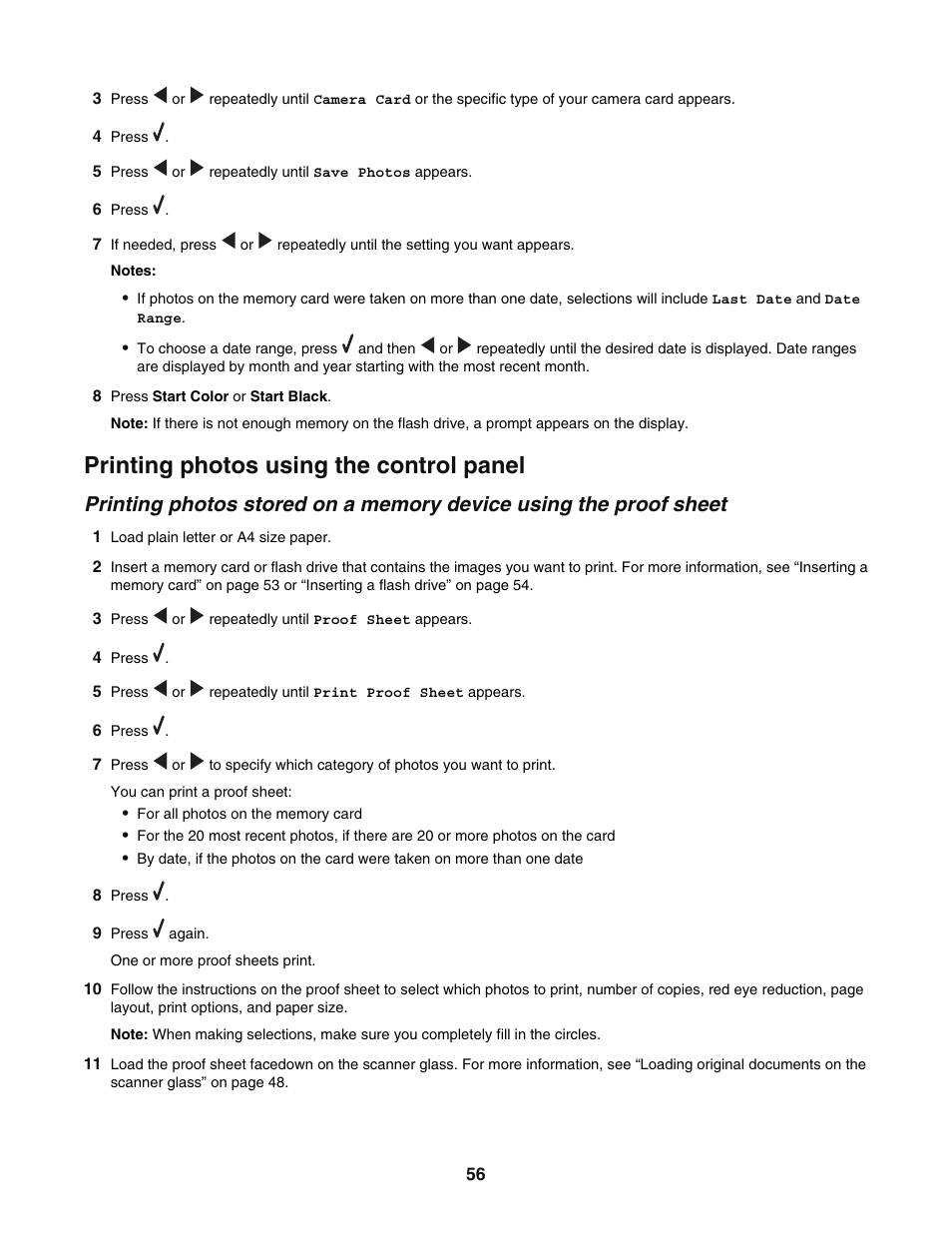 Printing photos using the control panel | Lexmark 5400 User Manual | Page 56 / 127
