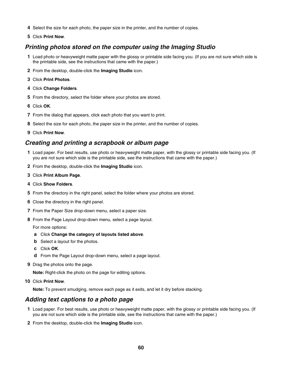 Creating and printing a scrapbook or album page, Adding text captions to a photo page | Lexmark 5400 User Manual | Page 60 / 127