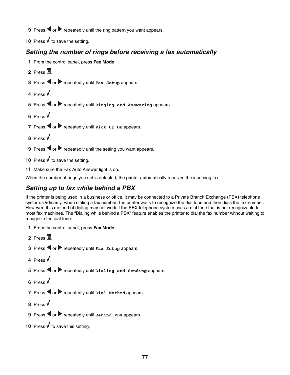 Setting up to fax while behind a pbx | Lexmark 5400 User Manual | Page 77 / 127