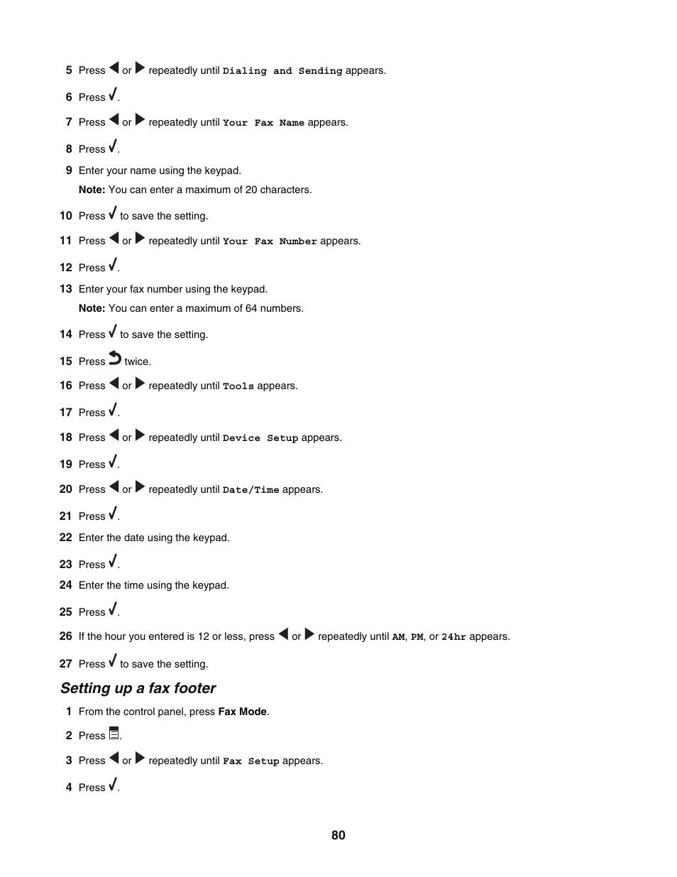 Setting up a fax footer | Lexmark 5400 User Manual | Page 80 / 127