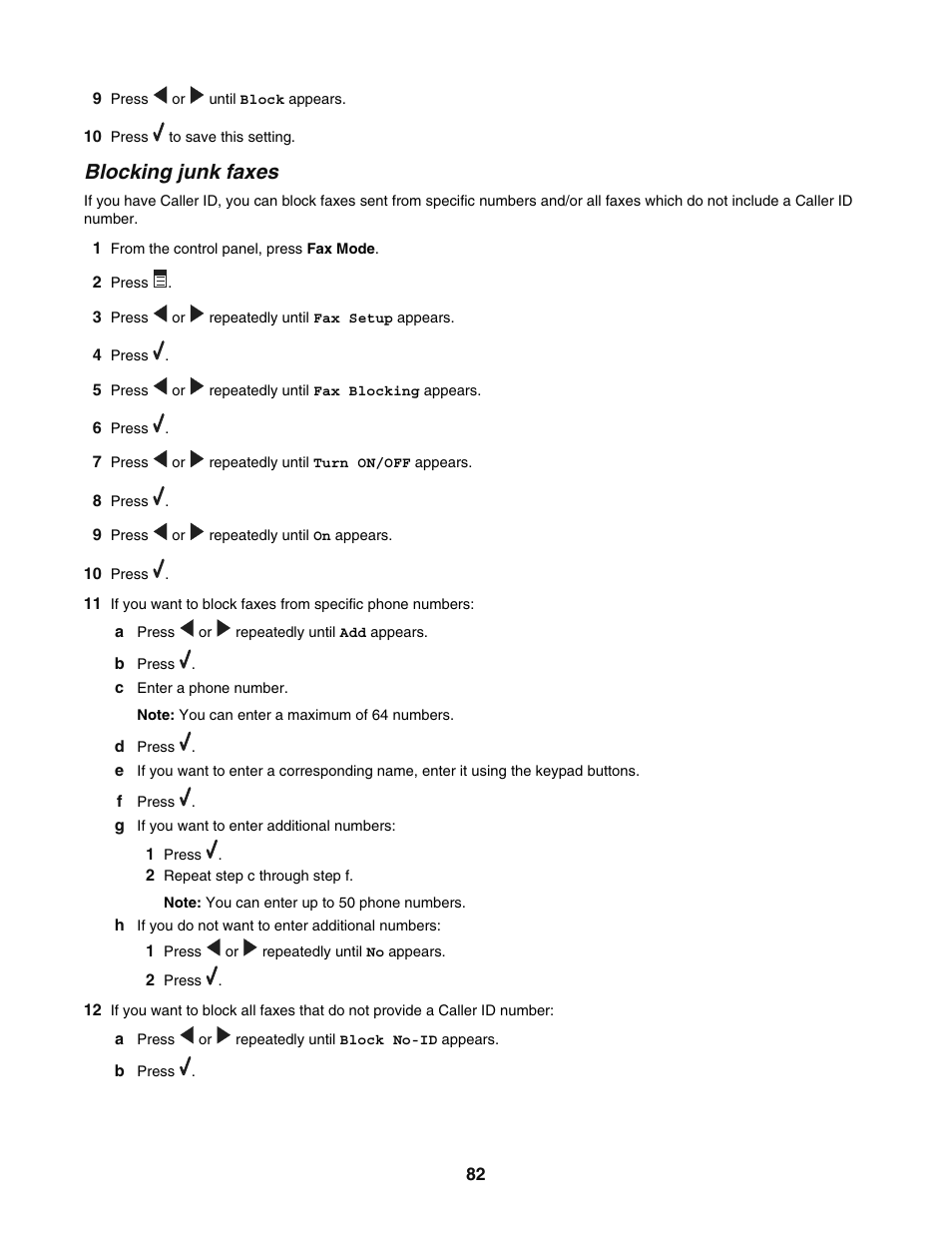 Blocking junk faxes | Lexmark 5400 User Manual | Page 82 / 127