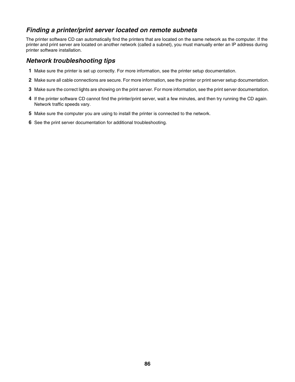 Network troubleshooting tips | Lexmark 5400 User Manual | Page 86 / 127