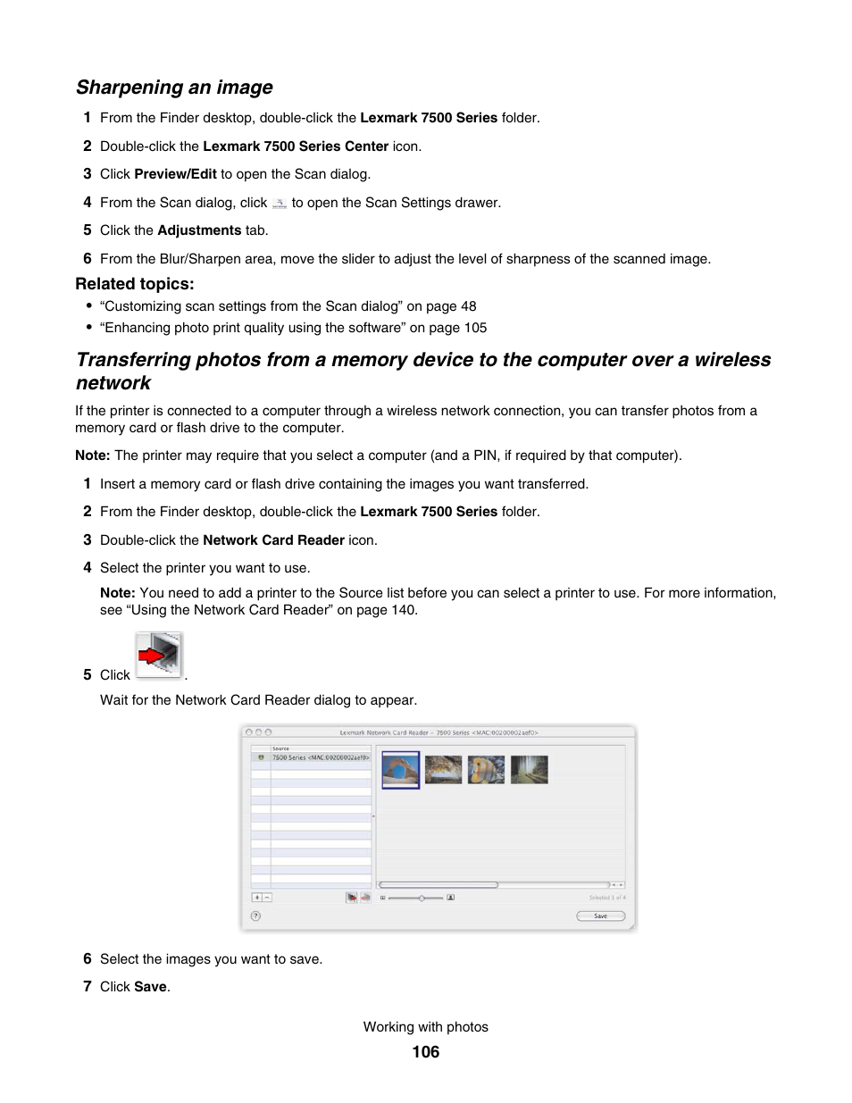 Sharpening an image | Lexmark 7500 Series User Manual | Page 106 / 227
