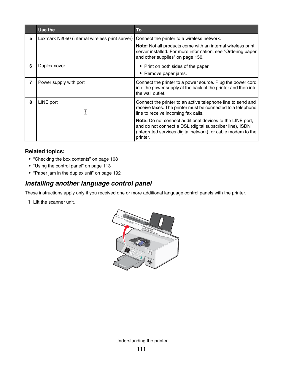 Installing another language control panel | Lexmark 7500 Series User Manual | Page 111 / 227