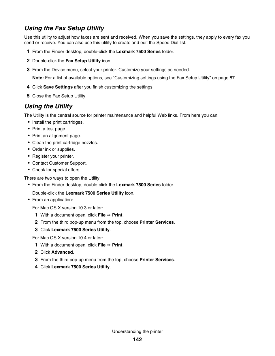 Using the fax setup utility, Using the utility | Lexmark 7500 Series User Manual | Page 142 / 227