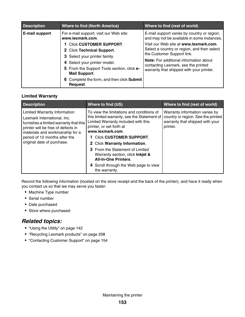 Related topics | Lexmark 7500 Series User Manual | Page 153 / 227