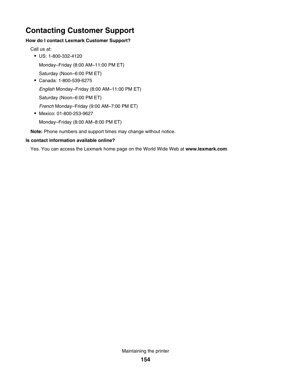 Contacting customer support | Lexmark 7500 Series User Manual | Page 154 / 227