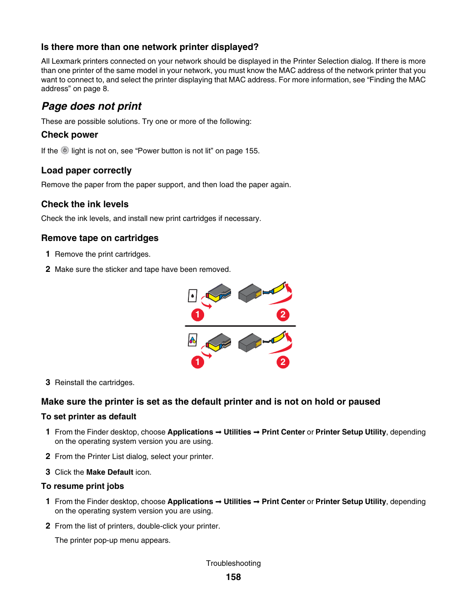 Page does not print | Lexmark 7500 Series User Manual | Page 158 / 227
