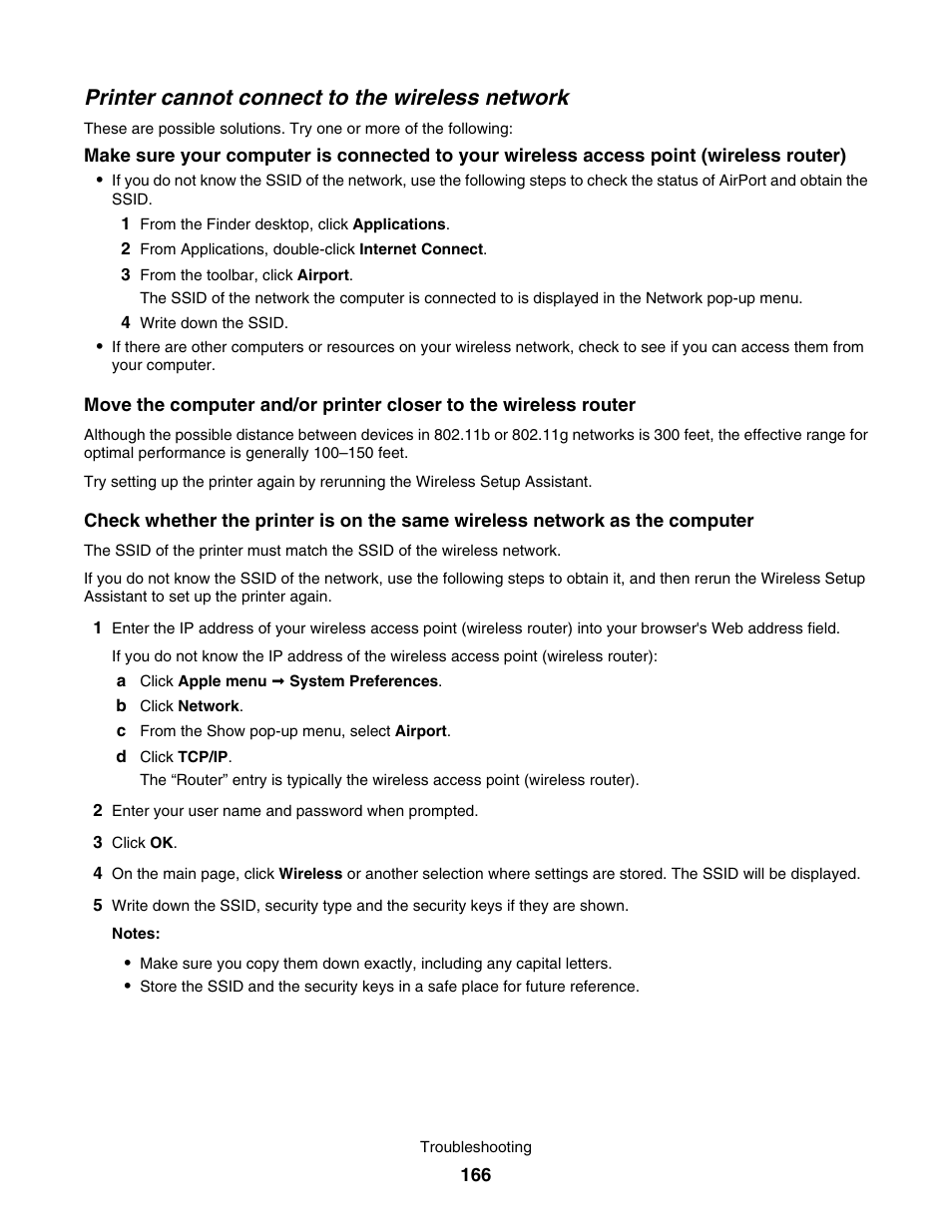 Printer cannot connect to the wireless network | Lexmark 7500 Series User Manual | Page 166 / 227